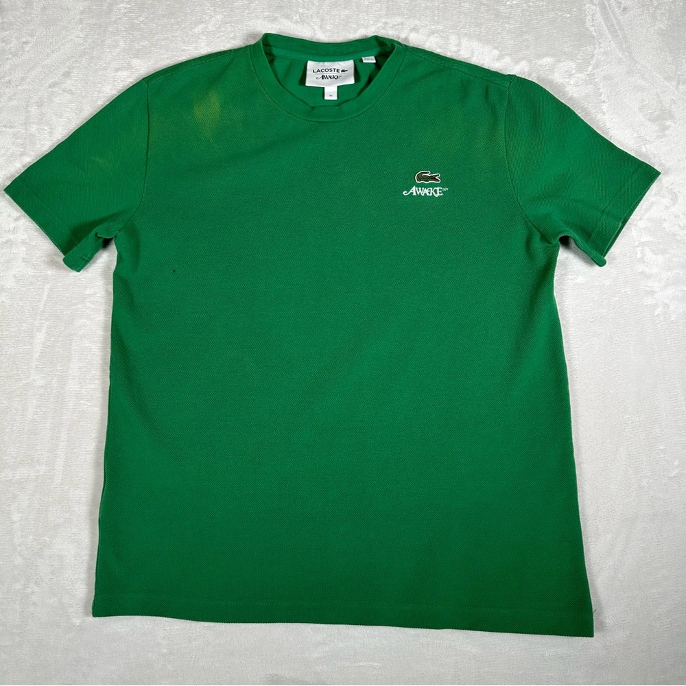 Awake NY Lacoste Men Casual T-Shirt Crew Neck Short Sleeve Embroidered Green XS